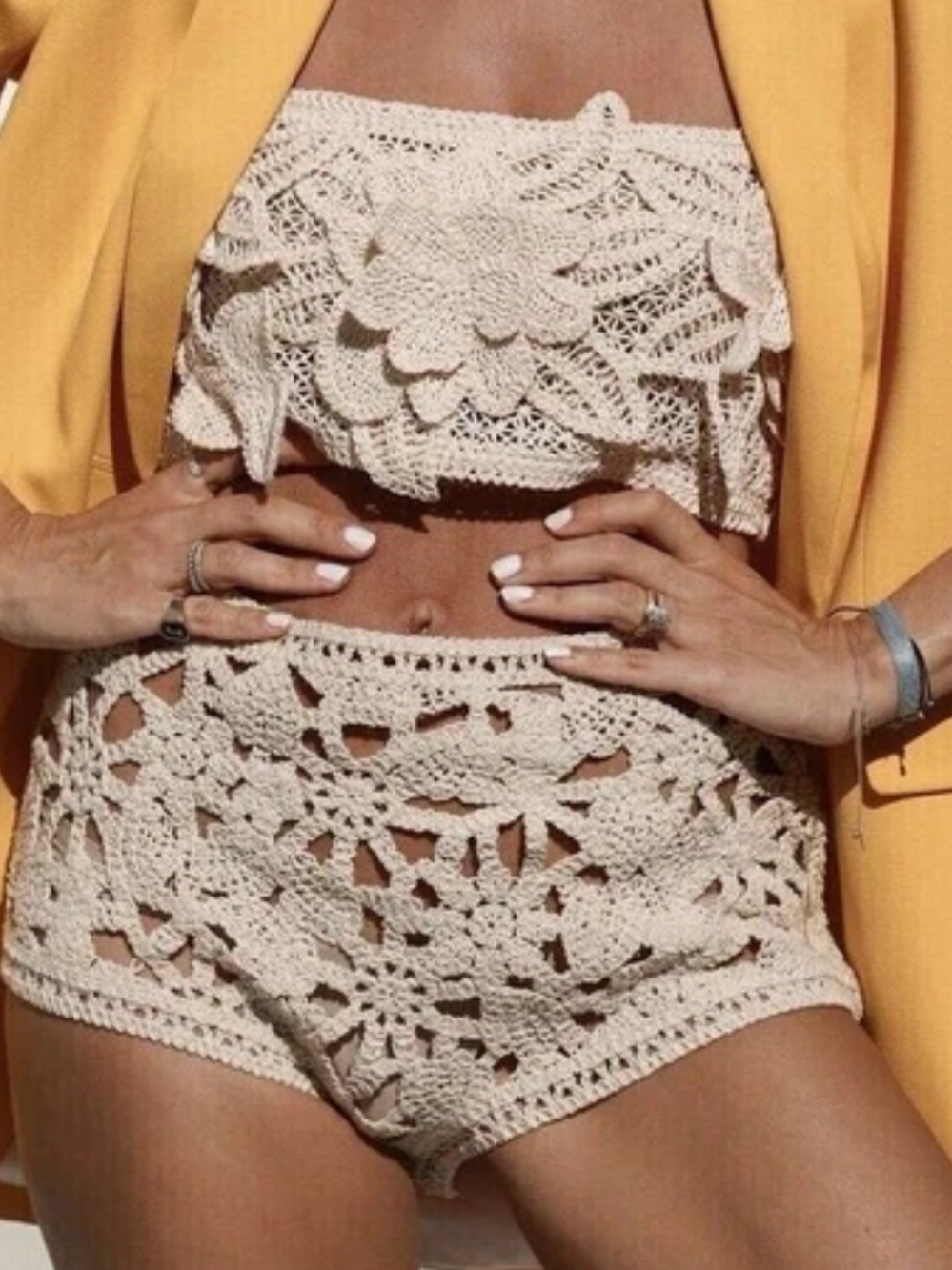 ZARA Ecru Crochet High-Waist Shorts
